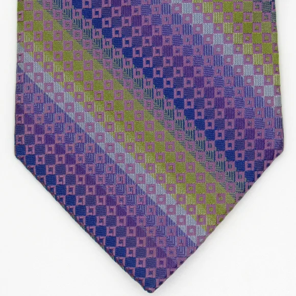 Kenneth Cole New York Men's Neck Tie - Purple, Blue, & Green Checkered Pattern - Picture 3 of 9